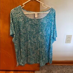 Cathy Daniels Green and Blue Dolman Sleeve Blouse